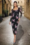 Cvetličen Dolg rokav Midi obleke za dame image