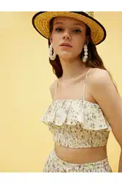 Frilled Gippe Floral Crop Singlet