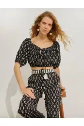 Crop Blouse Ethnic Printed Elastic Detailed