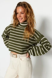 Khaki Crop rtasto pletenino pulover