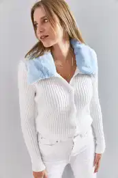 enski ovratnik strienje krzna, mehka mehka pletenina cardigan