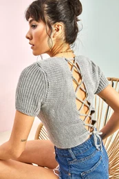 Women's Decollete Front Gathered Knitwear Blouse