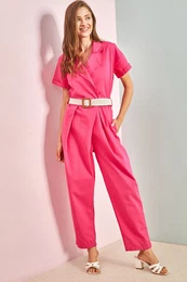 Women's Belted Thin Gabardine Jumpsuit 20162