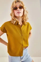 Women's Patterned Bat Sleeve Linen Shirt