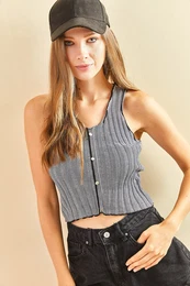 Women's Button Patterned Strappy Blouse
