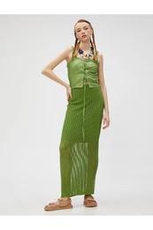 Mesh Midi Skirt Slit Lined