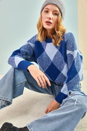 Women's Square Patterned Knitwear Sweater