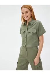 Crop Safari Shirt Pocket Modal Blended