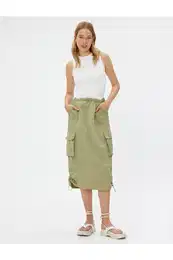 Parachute Skirt Midi Large Pockets with Stopper Detail.