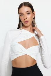 Ecru Crop Lined Window/Cut Out Detail Blouse