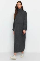 Anthracite Midi Knitwear Soft Textured Dress