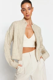kamen mehka tekstura z zadrgo pleteni pulover cardigan