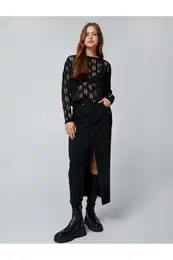 Long Sleeve T-Shirt Knitwear Openwork Crew Neck
