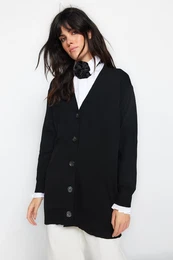 rna tkanina na rokavih Pleat Detajl Pletenine Cardigan