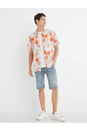 Summer Shirt with Floral Print, Classic Collar Cotton