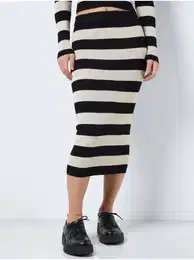 Cream-Black Ladies Striped Sweater Midi Skirt Jaz - Ladies