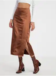 Brown Ladies Satin Maxi Skirt Mayra - Ladies