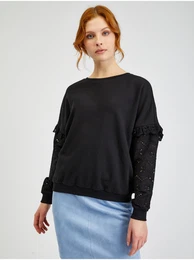 Black Ladies Sweater with Decorative Sleeves - Women