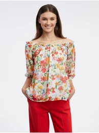 Red-Cream Ladies Floral Blouse - Women