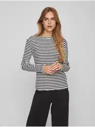 White and Black Womens Striped Long Sleeve T-Shirt Thessa - Women