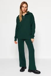 Emerald Green Wide Fit Zippered Knitwear Bottom-Top Set