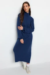 Indigo Midi Knitwear Soft Textured Sweater Dress