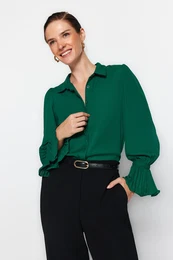 Emerald Green Spanish Sleeve Woven Shirt