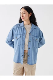 LCW Casual Plain Long Sleeve Oversize Women's Jean Shirt