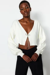 Ecru Super Crop osnovna pletenina Cardigan