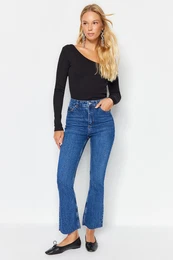 Dark Blue High Waist Crop Flare Jeans