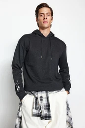 Anthracite Oversize/Wide Cut Text Printed Inside Polar Fleece/Warm Sweatshirt