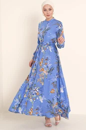 2144 Magnificent Collar Hijab Dress - Indigo