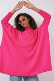 15783 Pulover Slit Poncho - Fuksija