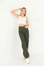 BKELFE Women's Khaki Wide Leg Palazzo High Waist Trousers