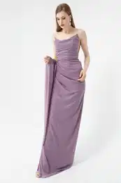 enska sivka prsni ko Draped bleea veerna obleka z reo.