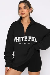 Black Zipper Detail Printed Sweatshirt