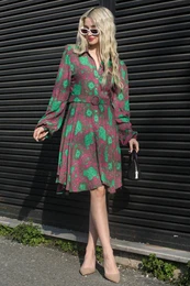 Green Floral Patterned Shirt Collar Mini Dress