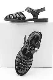 Women's Genuine Leather Lightweight EVA Sole Daily Sandals, Black Kesva.
