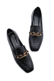 Women's Loafers Chain Accessorized Loafers Casual Shoes Alva Black Croco