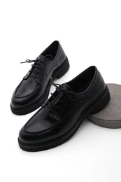 Women's Oxford Shoes with Lace-up Masculine Casual Shoes Nesan Black