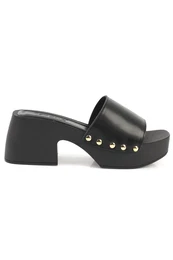Capone Women's Boots, Single Band Platform Heels, Black Women's Slippers.