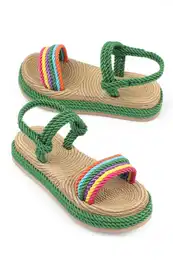 Capone Wedge Heel Threaded Multi Green Women's Slippers