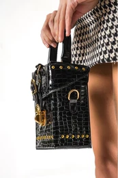 Small Crocodile Patterned Venezia Women's Hand & Shoulder Bag