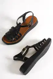 Capone Women's Flat Toe Gladiator Band Wedge Heels, Women's Leather Sandals.