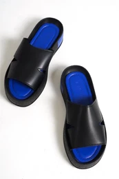 Side Decollete, Single Strap, Colorful Detailed Wedge Heel Women's Slippers