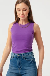 Women's Purple Chain Necklace Knitted Blouse