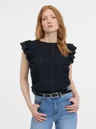 Dark blue Ladies T-shirt with frills - Women