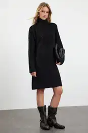 Black Mini pletenine stojea obleka