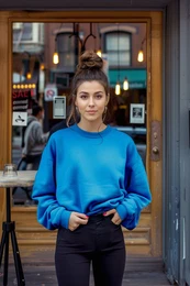 Sax Oversize/Comfortable Cut Basic Crew Neck Thick/Polarized Knitted Sweatshirt