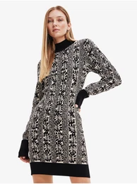 Beige-black women's patterned sweater dress Francesca - Lacroi - Ladies